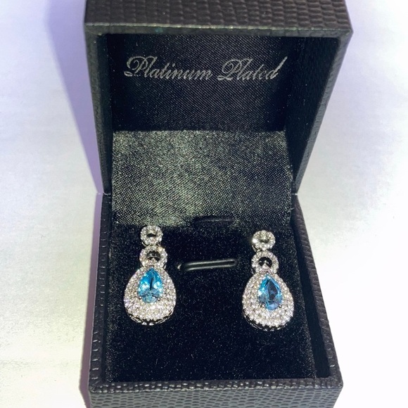 Gold Coast Platinum Plated Blue and Clear Stones Earrings - Picture 4 of 12